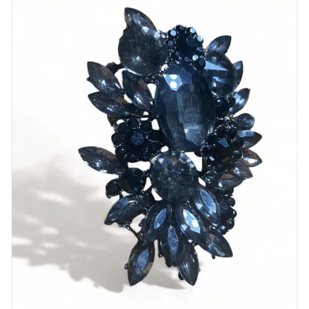 Brooch Vintage Black Large Glass Rhinestone Flower Bag Charm Twilly Charm - Picture 3 of 5